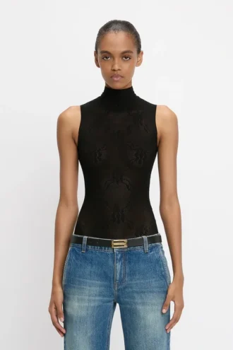 Bodysuit med høy hals i svart