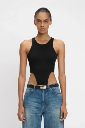 Bodysuit med høyt ben i svart