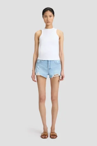 Distressed shorts i lyseblå vask