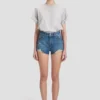 Distressed shorts i midtblå vask