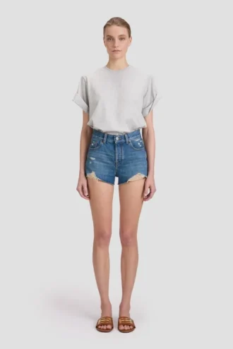 Distressed shorts i midtblå vask