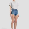 Distressed shorts i midtblå vask