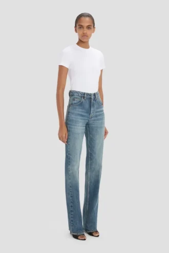 Julia stretchjeans i slitt blå vask