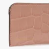 Konvoluttkortlomme i rosa krokodillepreget skinn