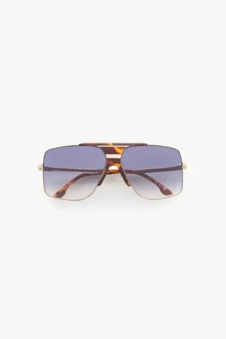 Overdimensjonert metall- og acetatramme i gull-havana