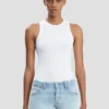 Ribbet tank-top i hvitt