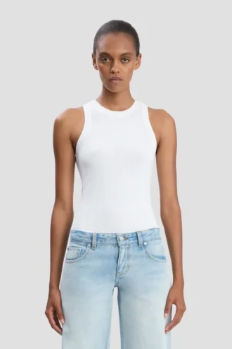 Ribbet tank-top i hvitt