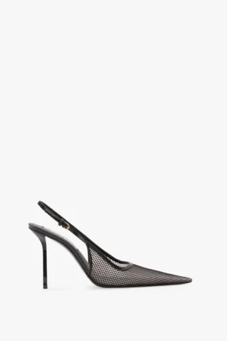 The Victoria stiletto slingback 100 i svart mesh