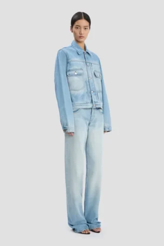 Truckerjakke i denim i tradisjonell blå