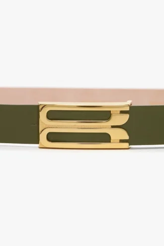 Vanlig Dorian-belte i glatt skinn i khaki Vanlig Dorian-belte i glatt skinn i khaki